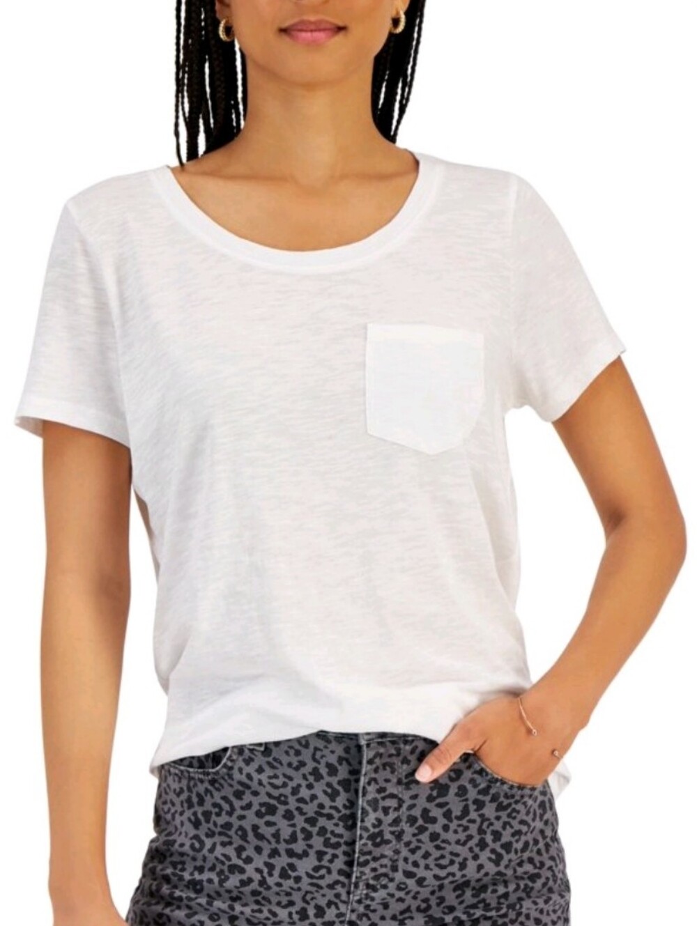 Style & Co. White Short-Sleeve Pocket Tee